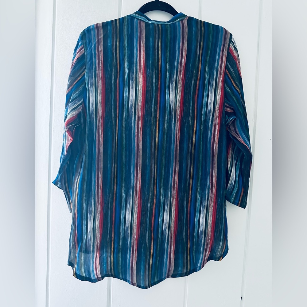 APNY Vertical Stripe Blouse with Buttons / Large / Blue - Picture 2 of 8